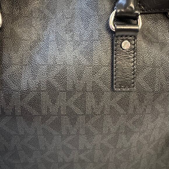 Michael Kors Hamilton Large Signature Monogram Logo Black Leather Satchel Tote - Picture 5 of 16